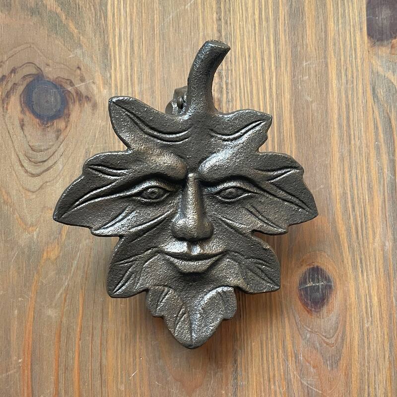 Bronze Finish Cast Iron Leaf Face Door Knocker - Artistic Entry Decor - 6 X 5 X 2 inches