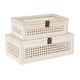 preview thumbnail 3 of 7, Cream Metal Handmade Woven Storage Decorative Box with Bronze Latches and Tempered Glass Tops (Set of 2) - 9"W x 14"L x 5"H