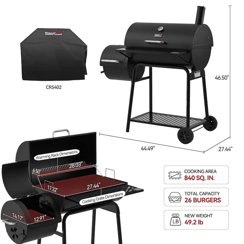 Royal Gourmet CC1830FC, Charcoal Grill with Smoker and Cover, black