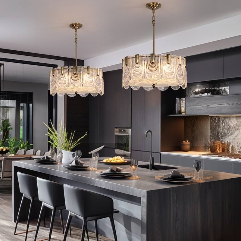20 in. Gold Modern Glass Chandelier 5-Light Glam Dimmable Pendant Light Fixture for Dining Room