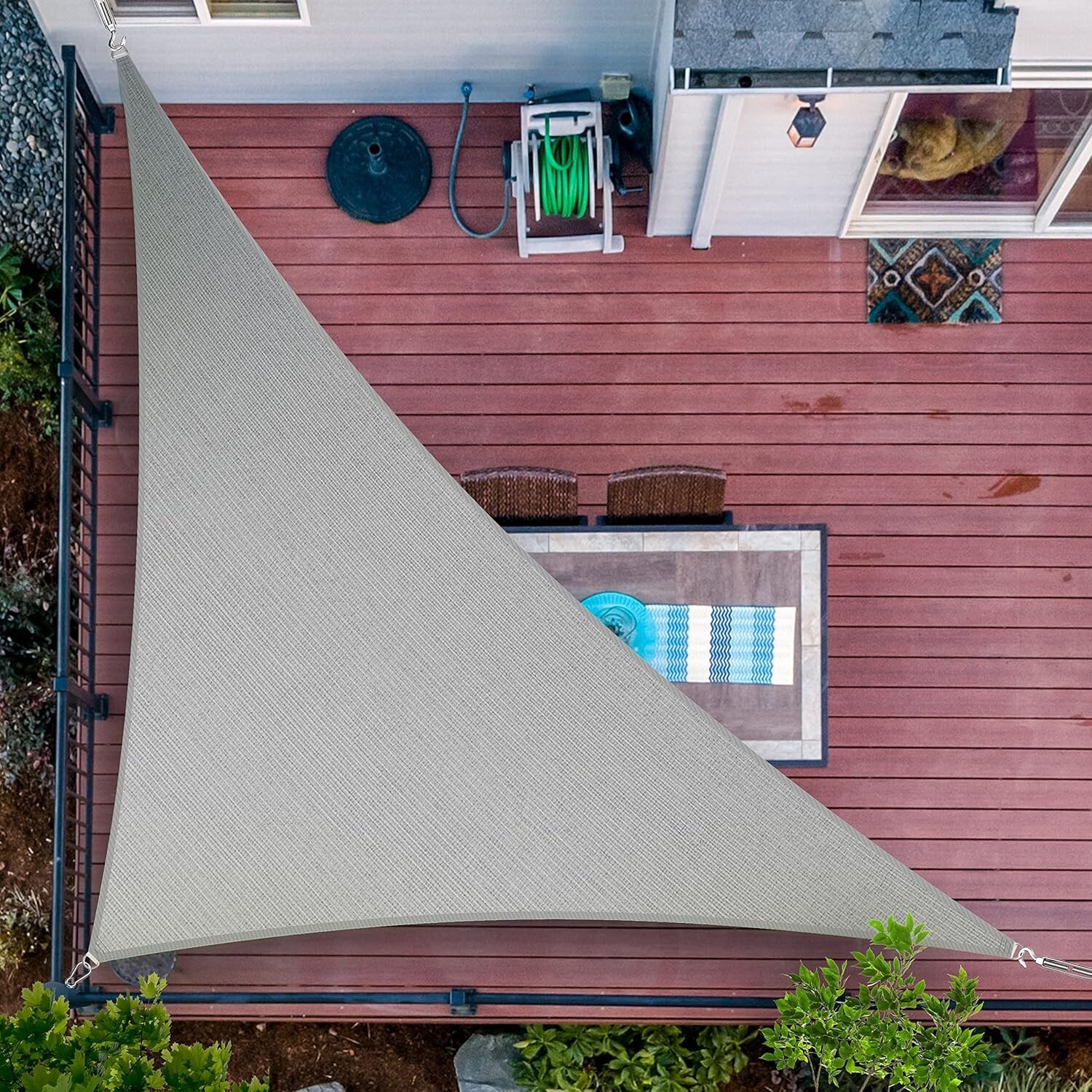 10' x 11' x 14.9' Grey Triangle Sun Shade Sail, UPF50 UV Block, Water & Air Permeable, Heavy Duty Customizable Canopy