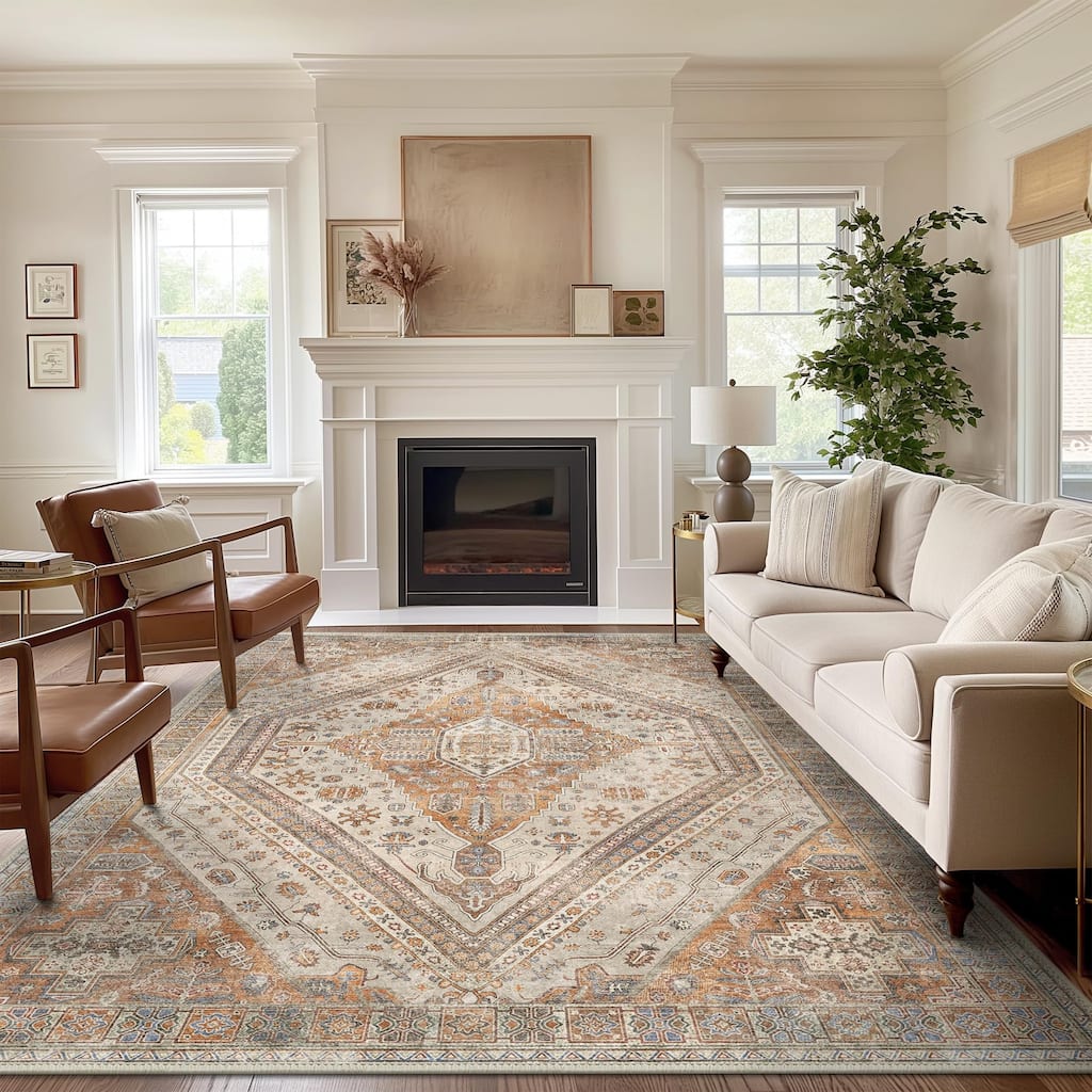 Mcow Everyday Comfort Neutral Low Pile Washable Non-Slip Area Rug