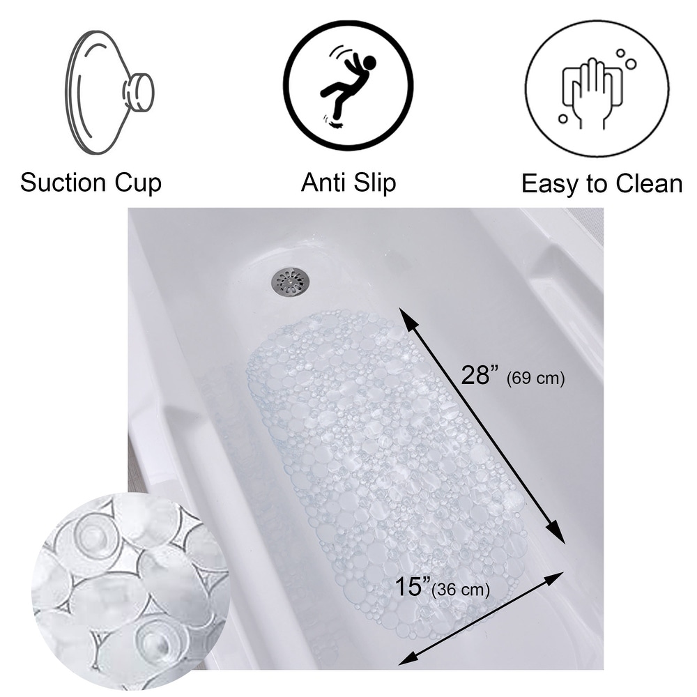 1pc Transparent Solid Color Bathtub Mat With Suction Cups & Drainage Holes  For Safety, Anti-slip, Massage, Suitable For Bathroom, Shower Room, Toilet.  Multiple Colors Available: Black, White, Grey, Blue, Etc.