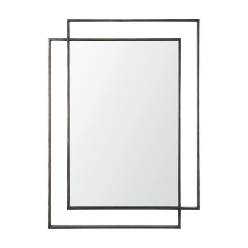 HomeRoots 43" Gray Metal Double Frame Accent Mirror - 31.50 in. x 43.25 in. x 1.75 in.