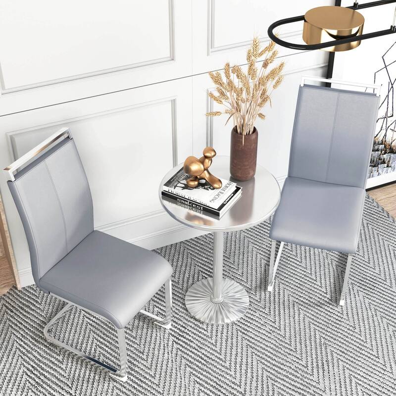 Modern PU Faux Leather High Back Dining Chairs with C-shaped Tube Chrome Metal Legs