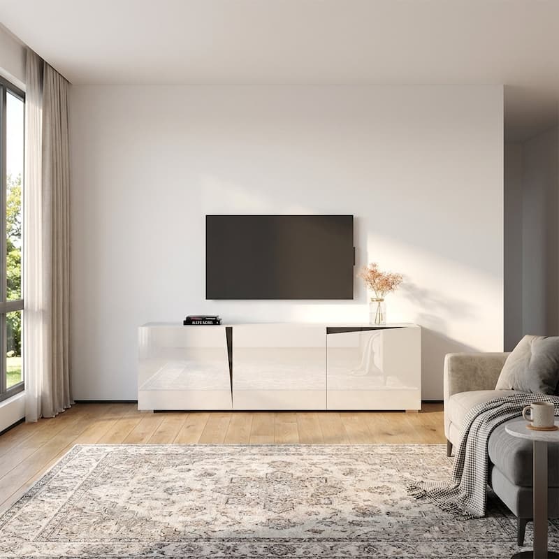 Meble Furniture Skos 3D 77" Modern TV Stand for up to 90" TVs - High Gloss Finish with 3D Textured Fronts, European Made