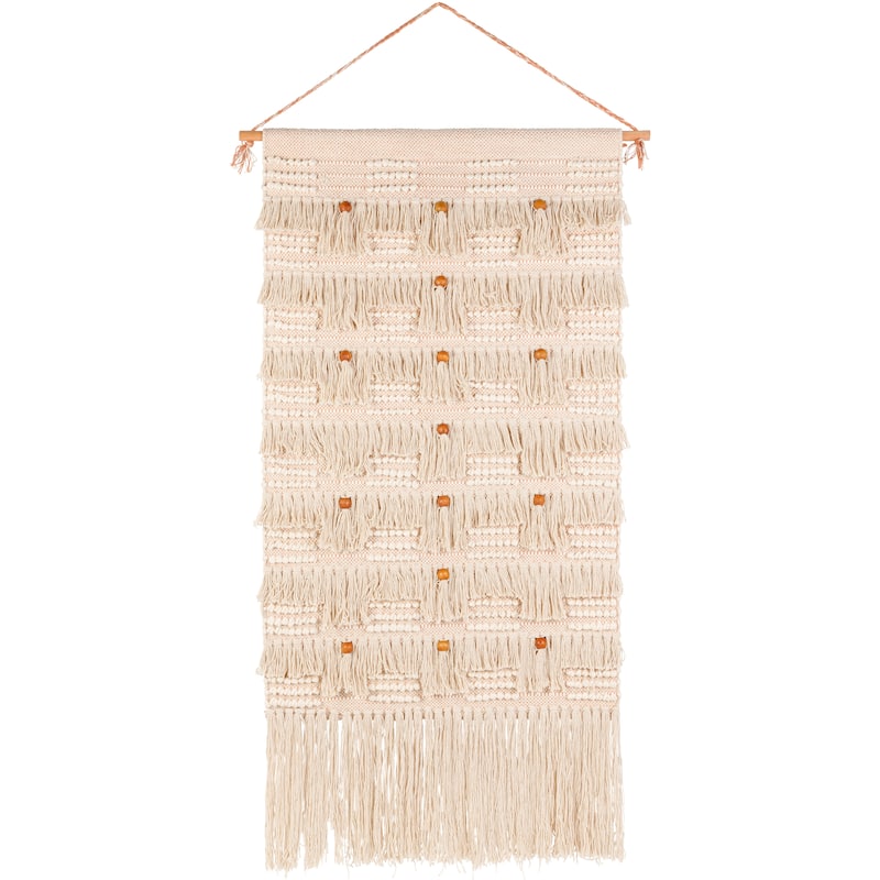 Obi Boho Beaded Hand Woven Wall Hanging - 48"H x 24"W - 48"H x 24"W - Beige/Pink
