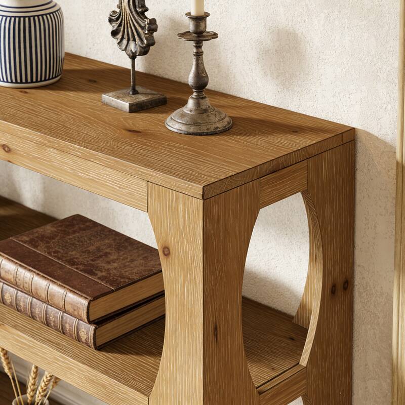 63" Solid Wood Console Table with 3-Tier Storage for Entryway Hallway