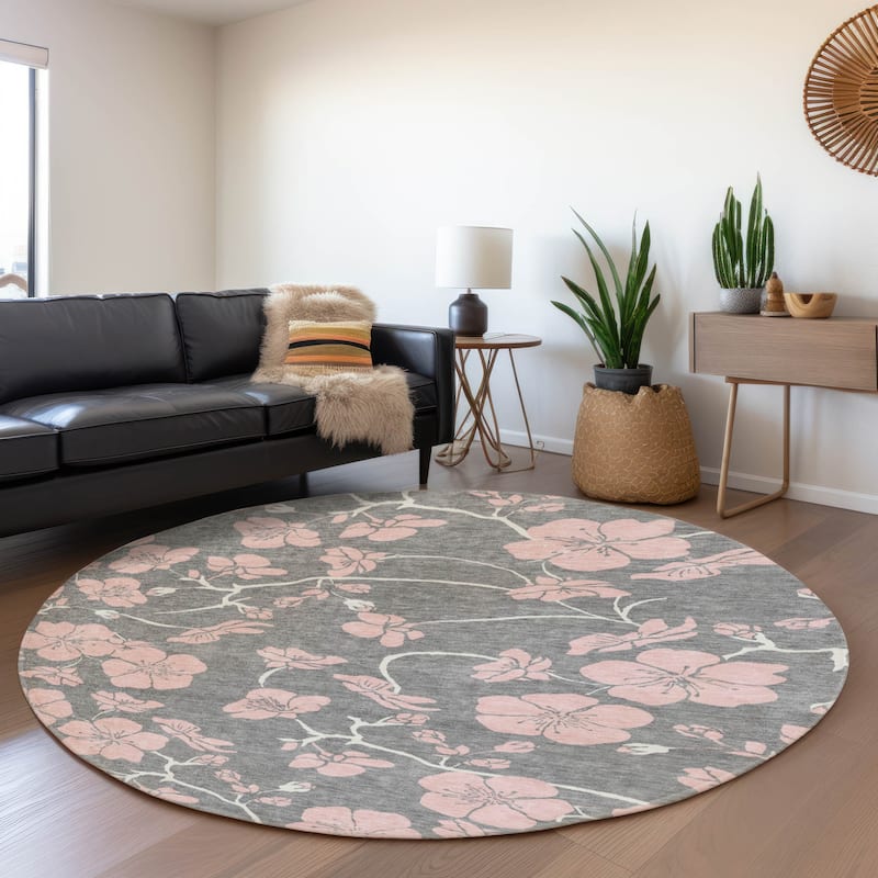 Premium Washable Super Soft Modern Floral Mayfield Rug - Gray - 8' x 8'