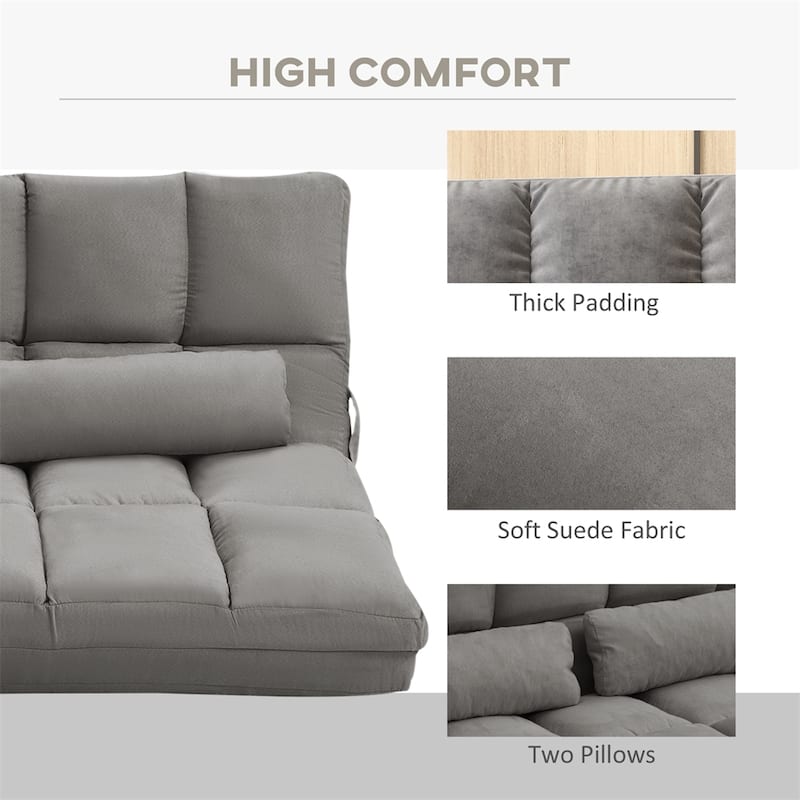 Convertible Floor Sofa Chair w 2 Pillows, Adjustable Backrest&Headrest