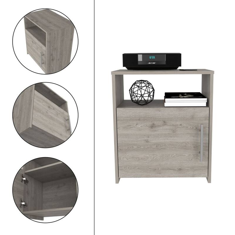 Modern Light Gray Nightstand with Single Door, Metal Handle and Shelf - Easy Assembly