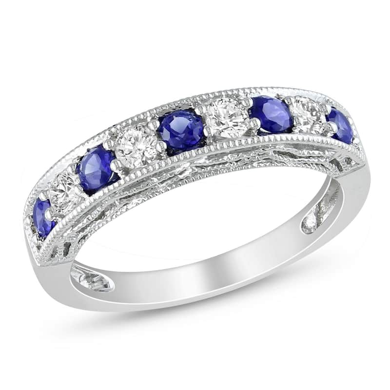 Miadora Sterling Silver Created Sapphire Stackable Anniversary Ring