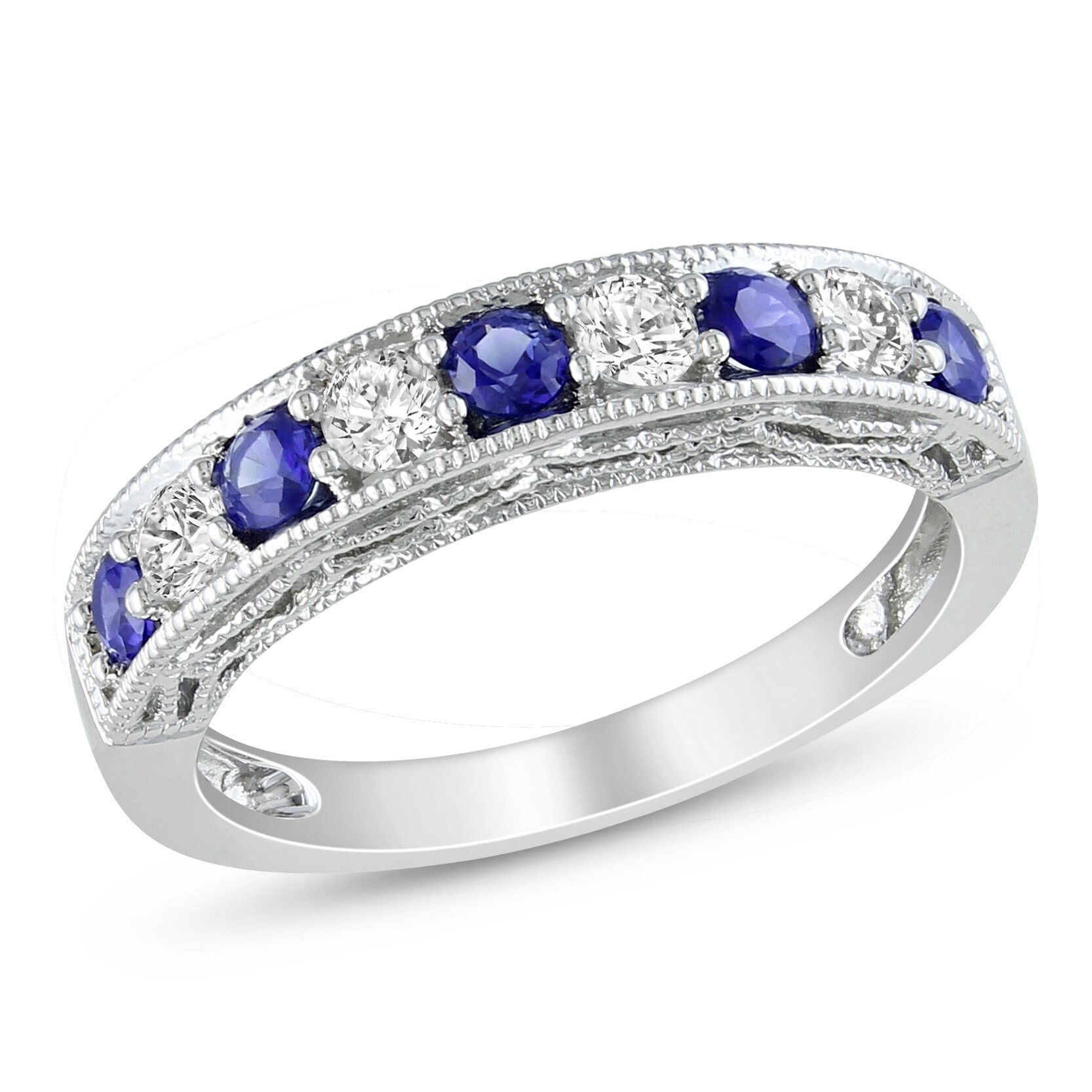 Miadora Sterling Silver Created Sapphire Stackable Anniversary Ring