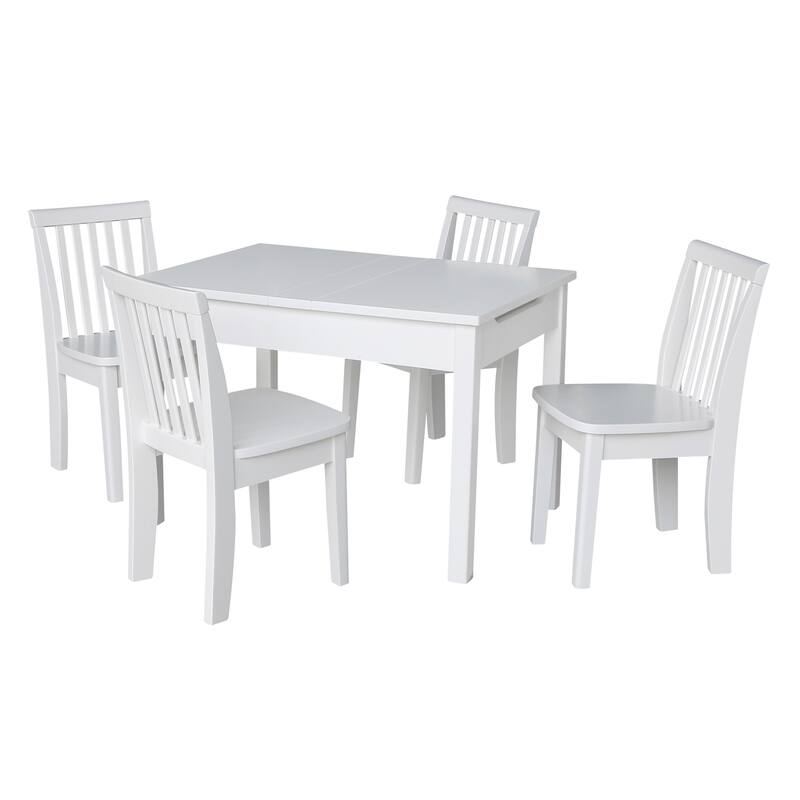 Kids Table with Lift Up Top and 4 Mission Juvenile Chairs - 5 Piece Set - White