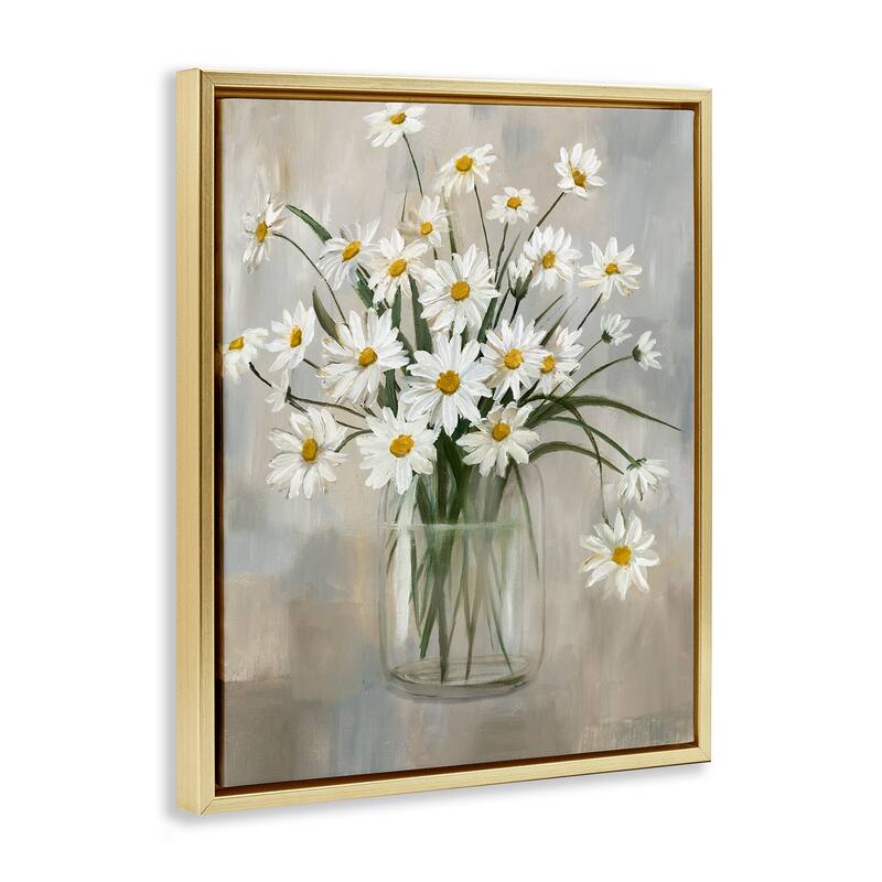 Stupell Daisy Bloom Bouquet Potted Flowers Abstract Pattern Floater Frame - Off-White