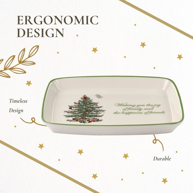 Spode Christmas Tree Rectangular Sentiment Tray - 7" L x 5" W x 1" H