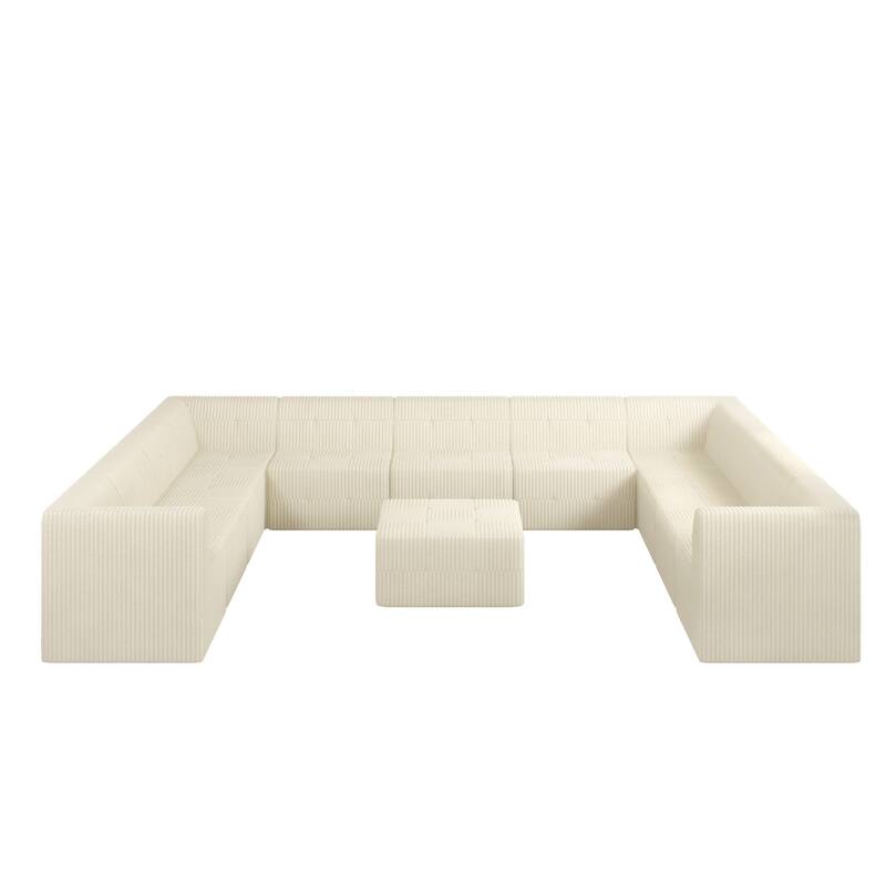 163.4" U-Shaped Corduroy Modular Sectional Sofa with Sleeper (4-9 Seaters)