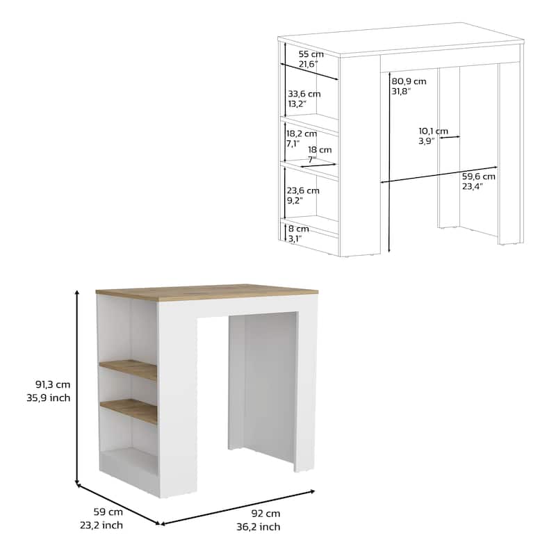 Kitchen Bar Table with Open Storage Shelves, Durable Construction, and Compact Design for Small Spaces and Dining Areas