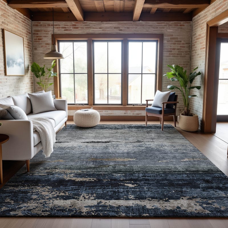 Premium Washable Super Soft Chic Modern Mayfield Rug - Navy - 9' x 12'