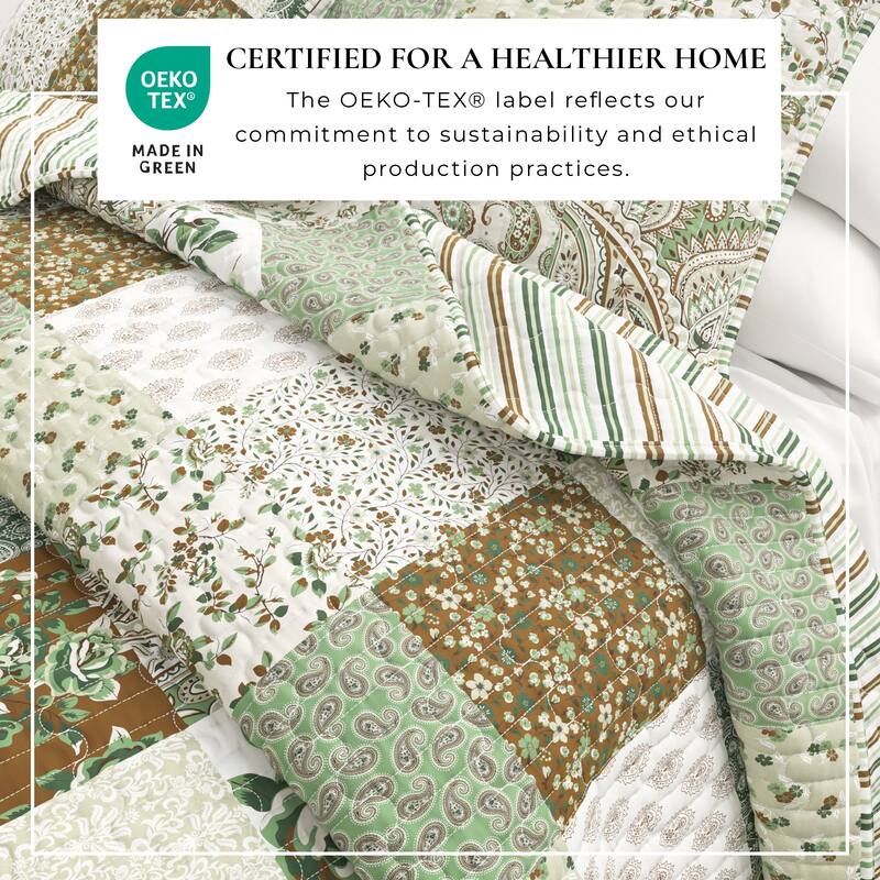 Linery & Co. All Season 3 Piece Floral Stitched Quilt Set with Shams