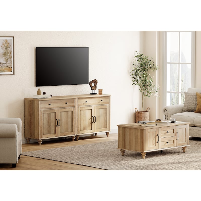 Farmhouse TV Stand for 75 inch TV, TV Console with Storage