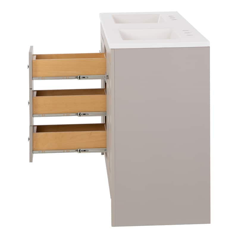 Spring Mill Cabinets Lonsdale 60.5" Double Bathroom Vanity With 6 Drawers and White Sink Top