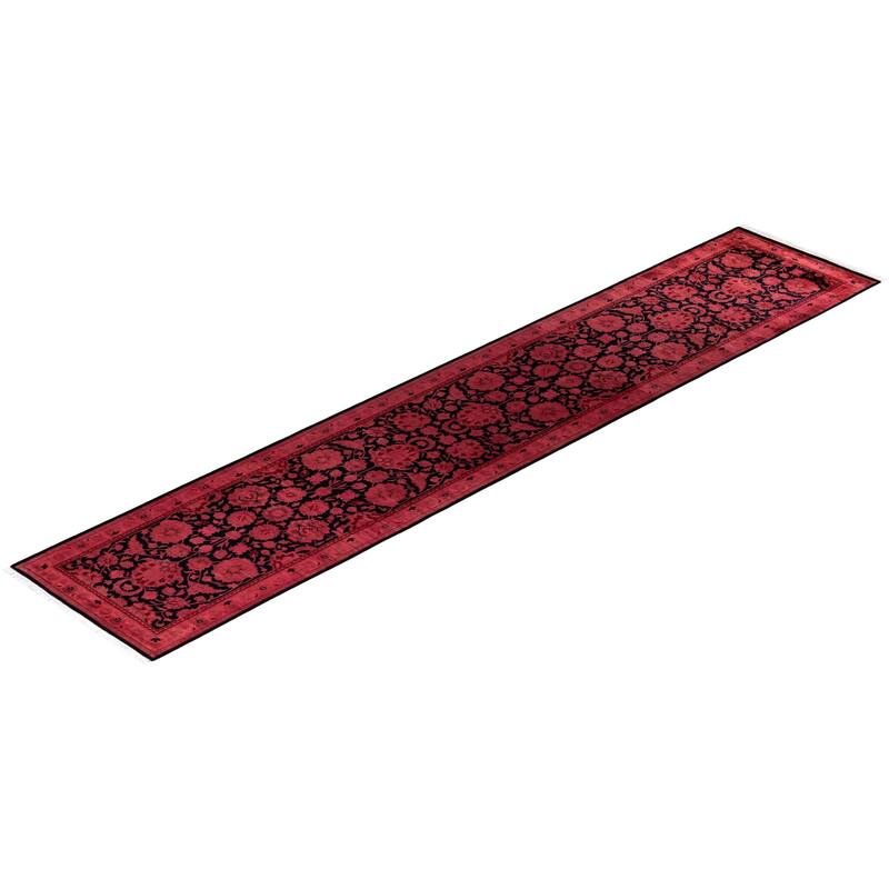 Overton Hand Knotted Wool Vintage Inspired Modern Contemporary Overdyed Red Runner Rug - 2' 6" x 12' 10"