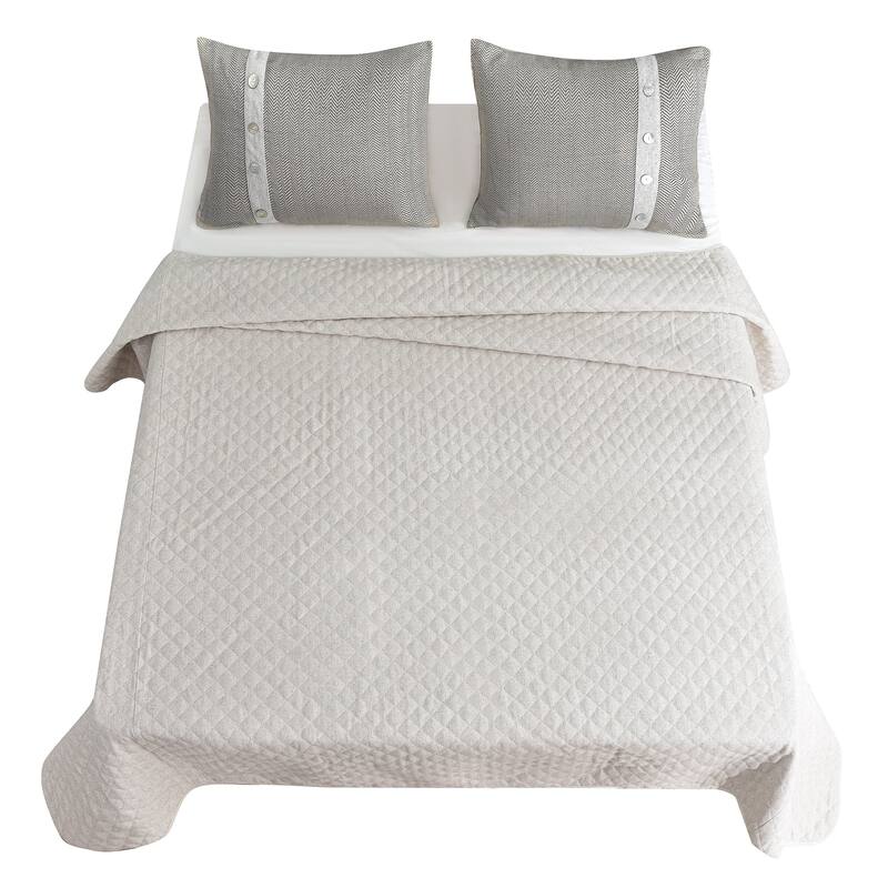 HiEnd Accents Fairfield Herringbone Linen Coverlet Set, 4PC