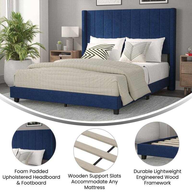Upholstered Platform Bed with Wingback Headboard