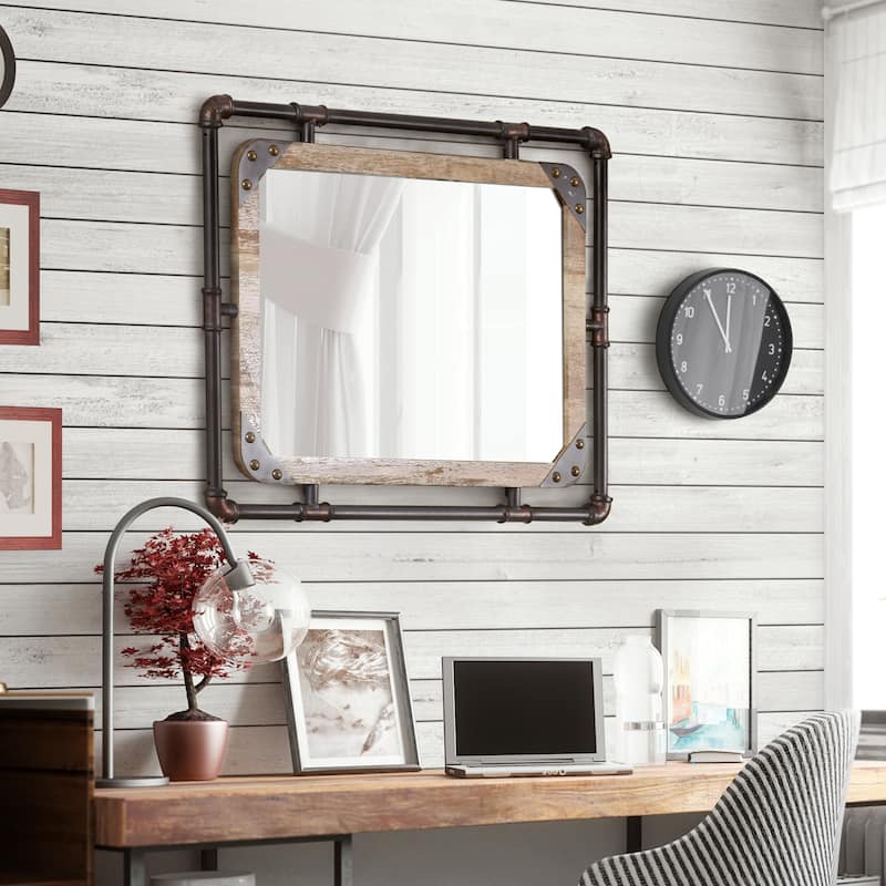 Revo Industrial 31-inch Metal Floating Wall Mirror by Furniture of America - Natural