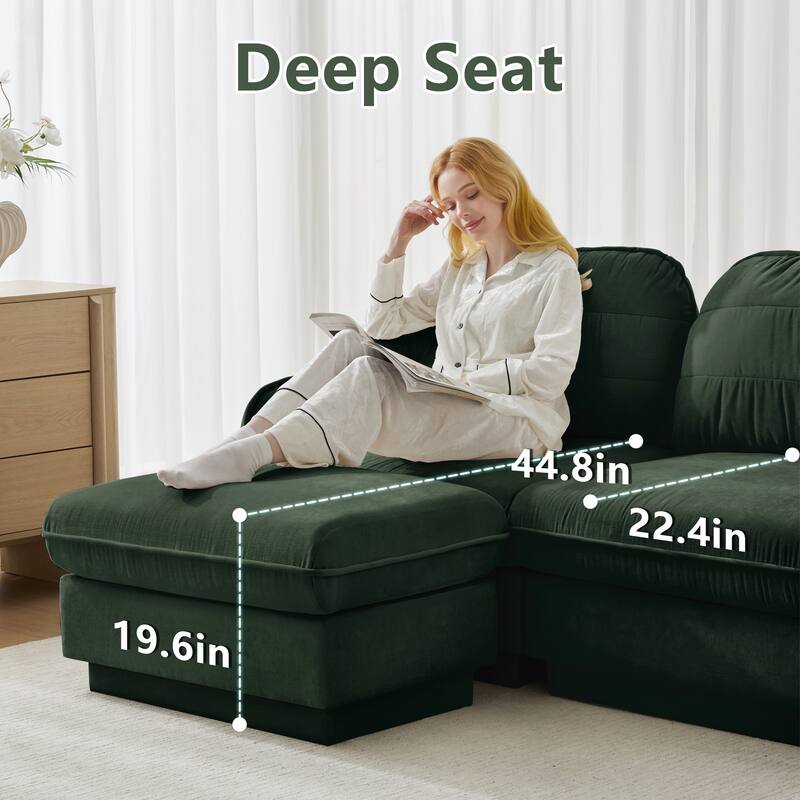 GDFStudio Alden Voss 137" Chenille Cloud 4-Seater Sofa with Quilted Back Cushions, Deep Seat