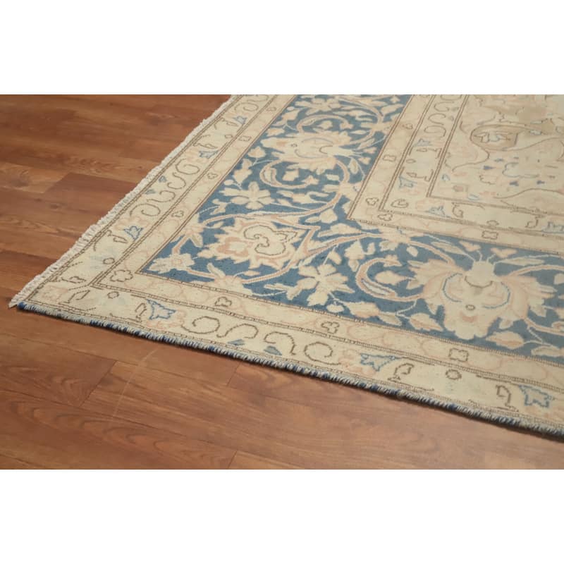Hand Knotted Oriental 100% Wool Carpet Traditional Floral Navy Blue & Blues Kerman Area Rug - 13' 0'' X 9' 9''
