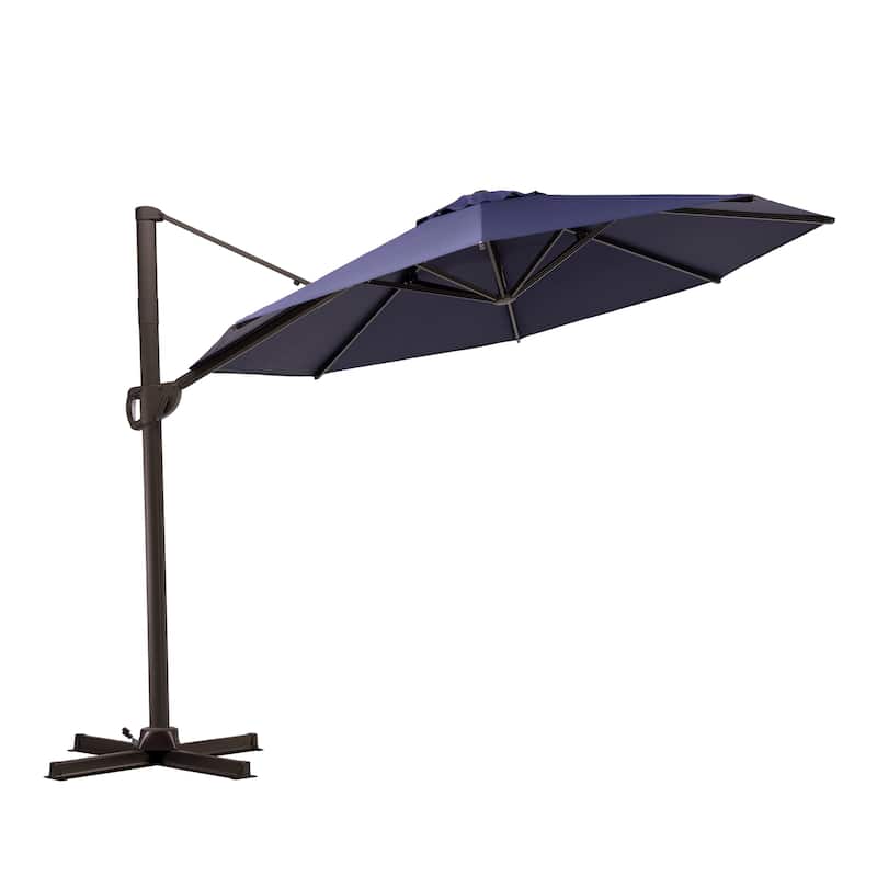 10ft Round Patio Offset Cantilever Umbrella Outdoor Hanging Umbrella with Cross Base