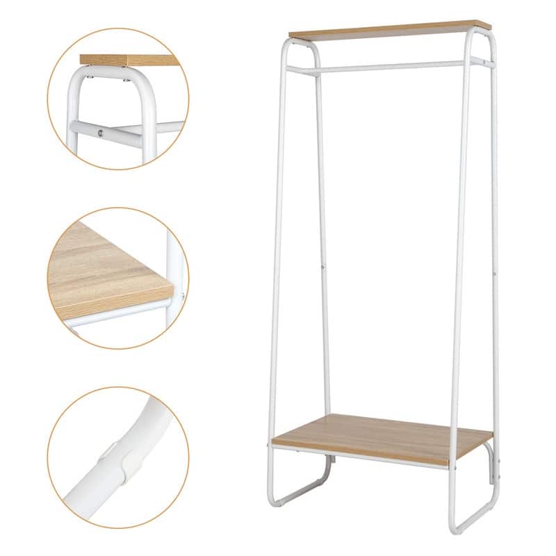 Freestanding Clothing Rack with 2 Wood Shelves - N/A