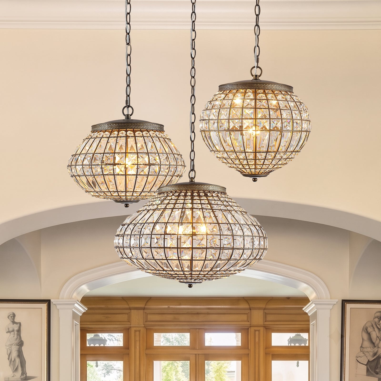 Heritage Spanish Vintage Bronze Crystal Globe Cage Chandelier