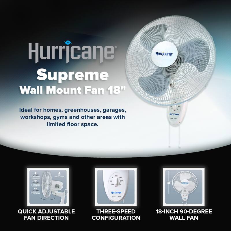 Hurricane 20 Inch Pro Commercial Grade Classic Oscillating Wall Mount Fan, Black