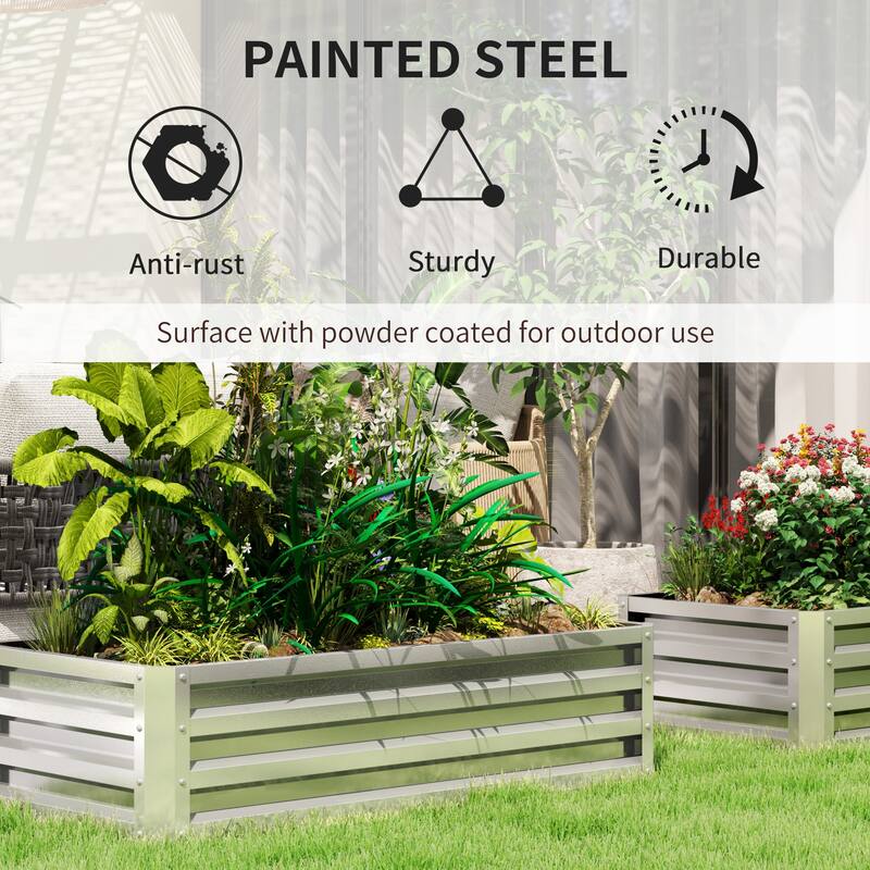 Outsunny Galvanized Raised Garden Bed, 4' x 2' x 1' Metal Planter Box, for Growing Vegetables, Flowers, Silver