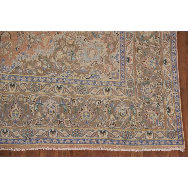 Hand Knotted Oriental 100% Wool Carpet Traditional Floral Oranges & Rust Mashad Area Rug - 12' 9'' X 9' 3''