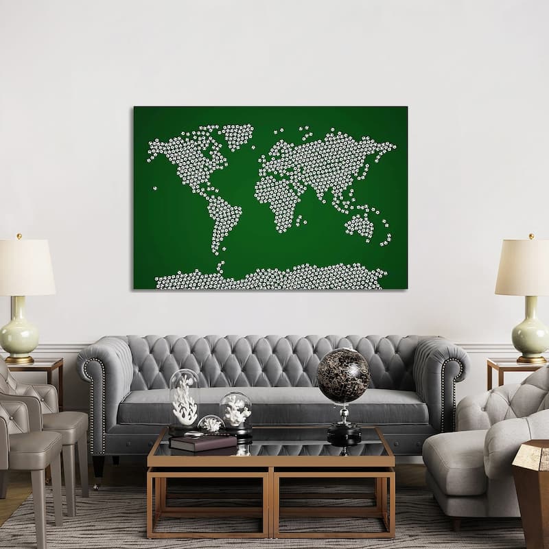 iCanvas "Football Soccer Balls World Map" by Michael Tompsett Canvas Print