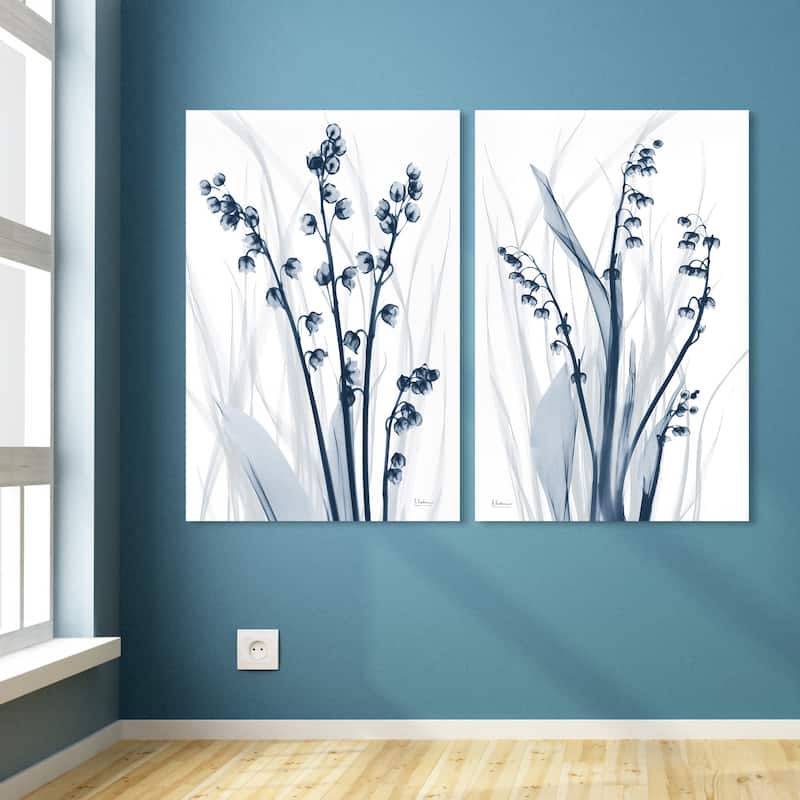 "Radiant Blues 1&2" Frameless Free Floating Tempered Glass Panel Graphic Wall Art