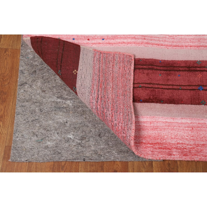 Striped Pink Gabbeh Indian Area Rug Hand-Knotted Wool Carpet - 8'2" x 9'11"
