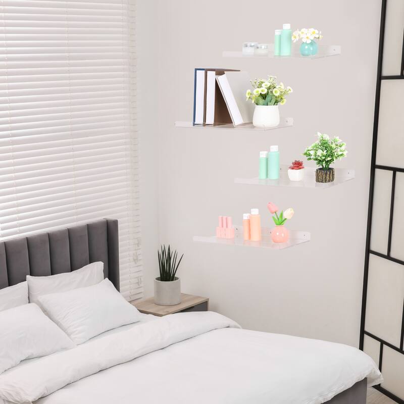 Acrylic Floating Shelves for Wall Mounted, Clear Acrylic Shelves for Bedroom and Kitchen Room Wall Display Shelf Clear
