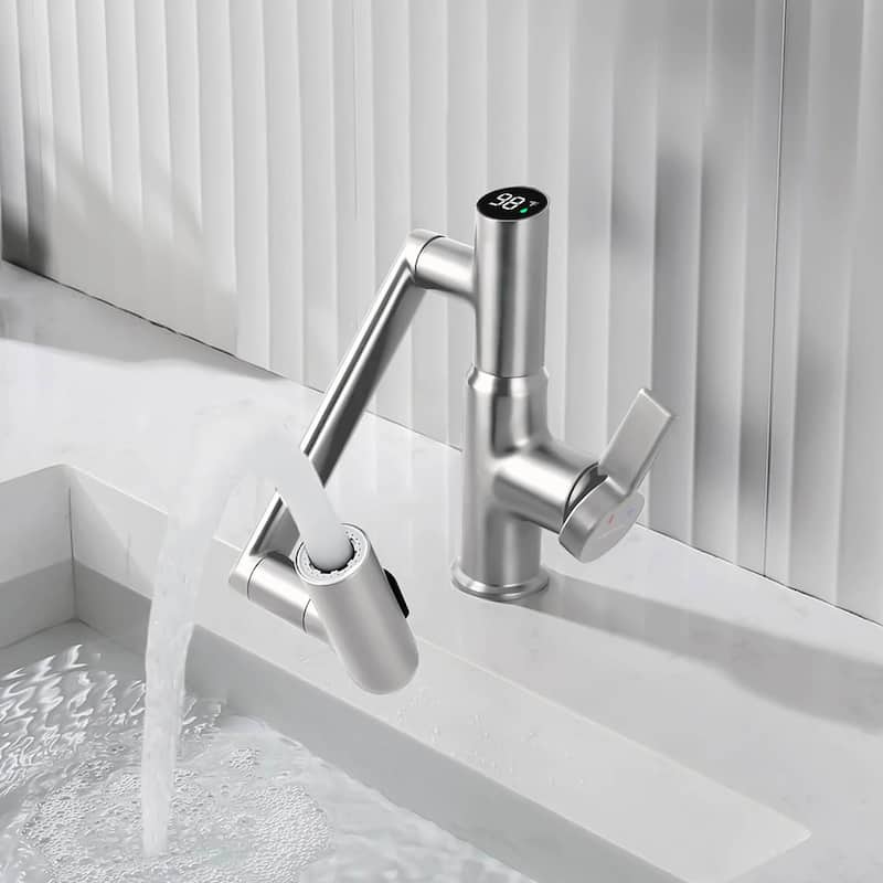 Lefton Rotatable Bathroom Faucet with Temperature Display in Fahrenheit (Batteries-Free), BF2204 - Brushed Nickel