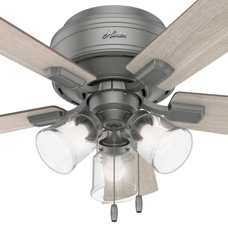 Hunter 42" Crestfield Low Profile Ceiling Fan with 3-Light LED Light Kit and Pull Chain - Casual, Farmhouse, Rustic