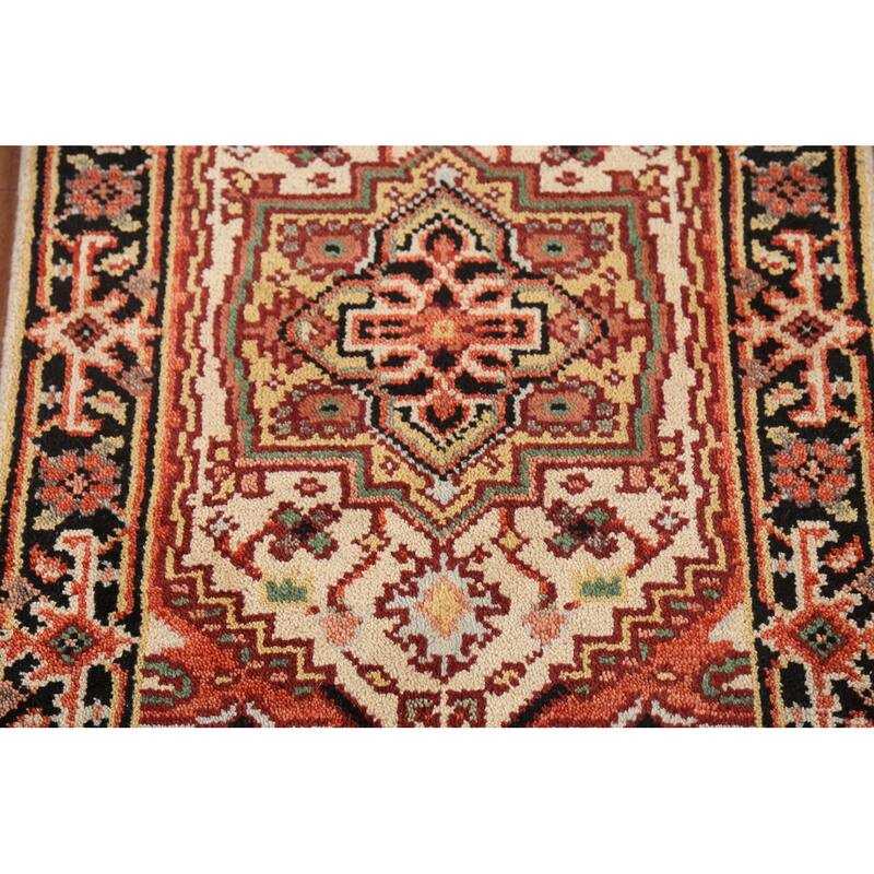 Geometric Heriz Serapi Indian Rug Handmade Beige Foyer Wool Carpet - 2'0"x 3'0"