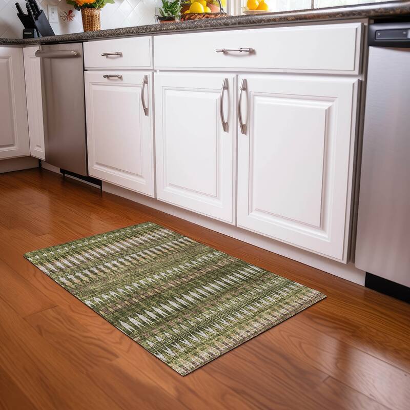 Premium Washable Super Soft Modern Flair Mayfield Rug - Olive - 1'8" x 2'6"