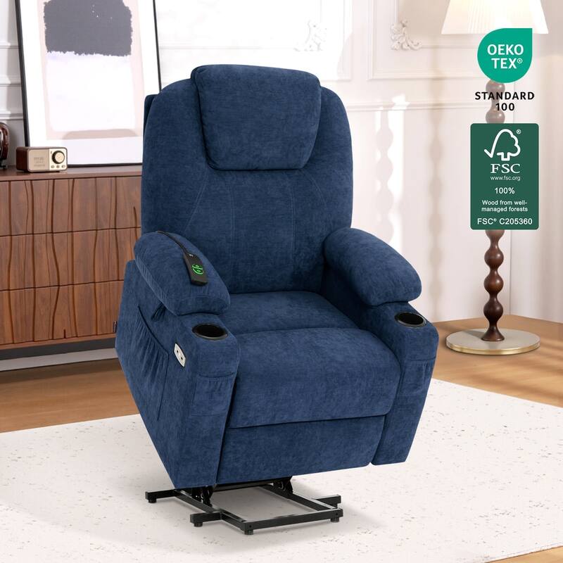 Power Lift Recliner Chair for Elderly, Massage and Heat, Fabric - Admiral
