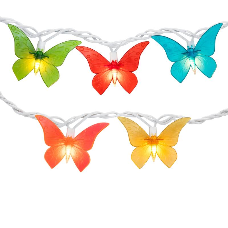 10ct Colored Summer Butterfly Patio String Light Set 9ft White Wire