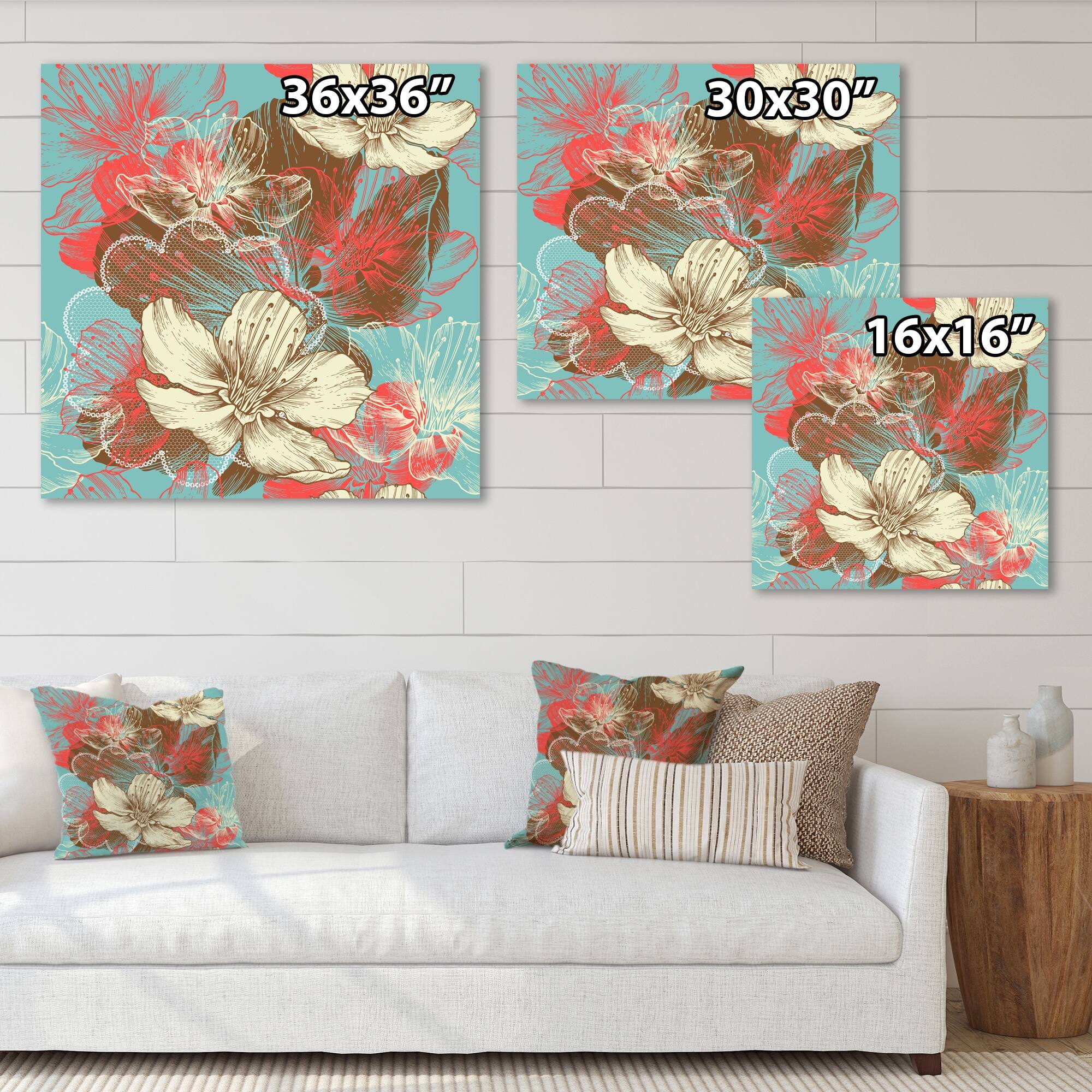 Designart "Vintage Apple Blossoms On Light Blue" Traditional Canvas