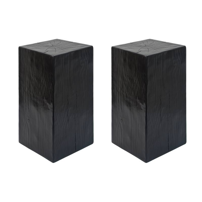 Distressed Wood-Effect End Table • Square Column Design in Multi-Height Set • Weather-Resistant for Indoor & Outdoor Decor